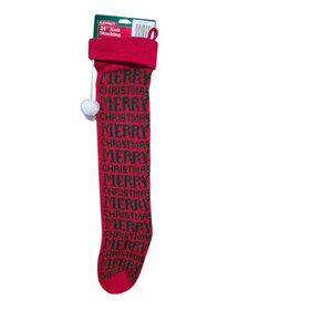 Joy Brite 24" Knit Stocking Red & Green Merry Christmas White Pom Poms
